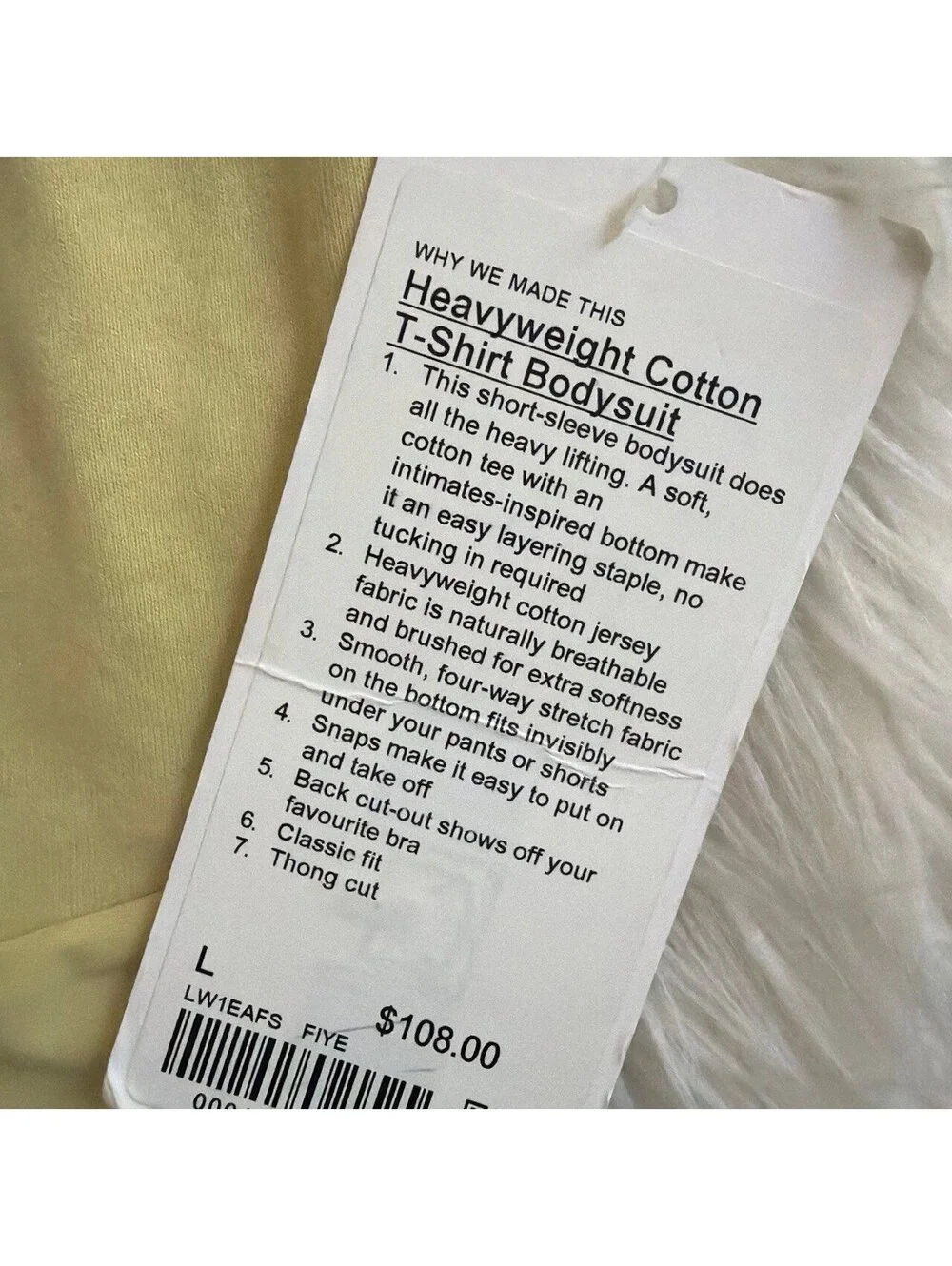 NWT Lululemon Heavyweight Cotton T-Shirt Bodysuit size L